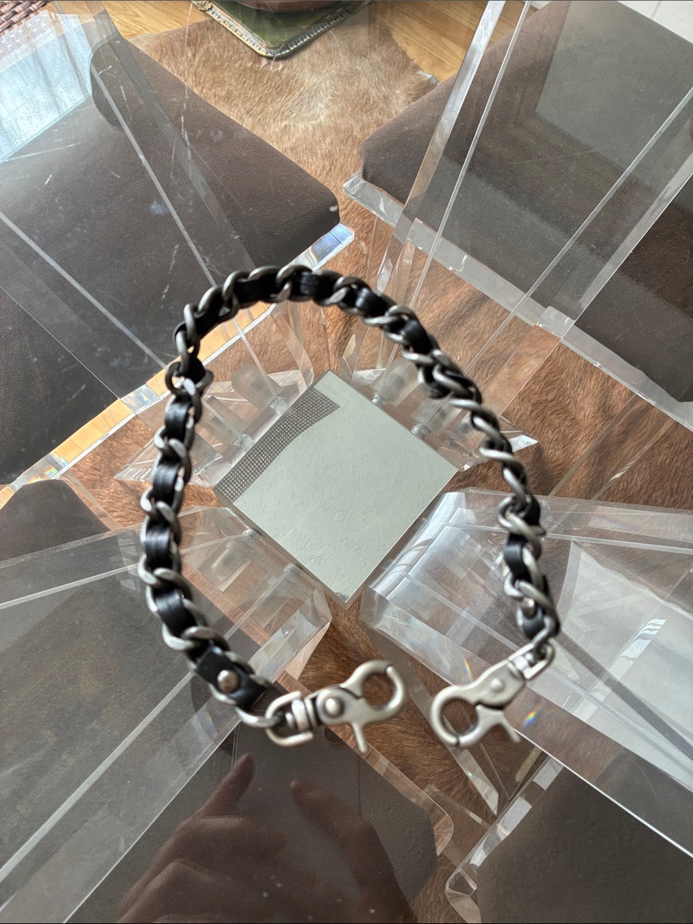Black Leather and Silver Chain Strap - Women's Accessory